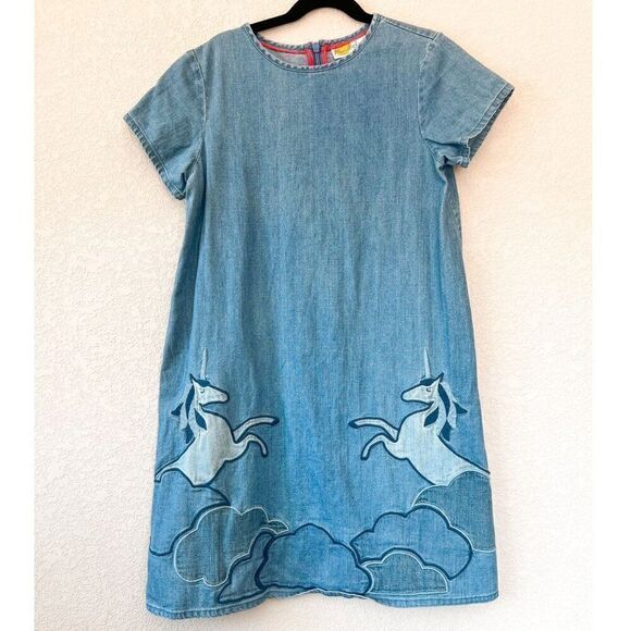 Mini Boden Chambray Unicorn Applique Dress Size 11-12Y - Picture 1 of 5